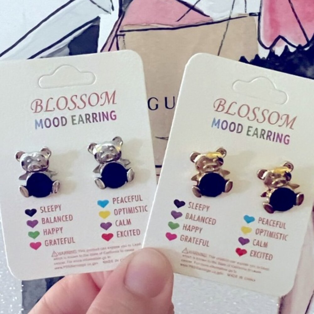 Blossom Teddy Bear mood earrings silver or gold NWT